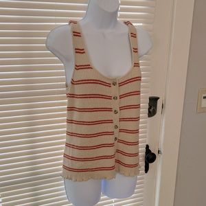 Madewell Cream and Red Striped Button-Down Tank Top